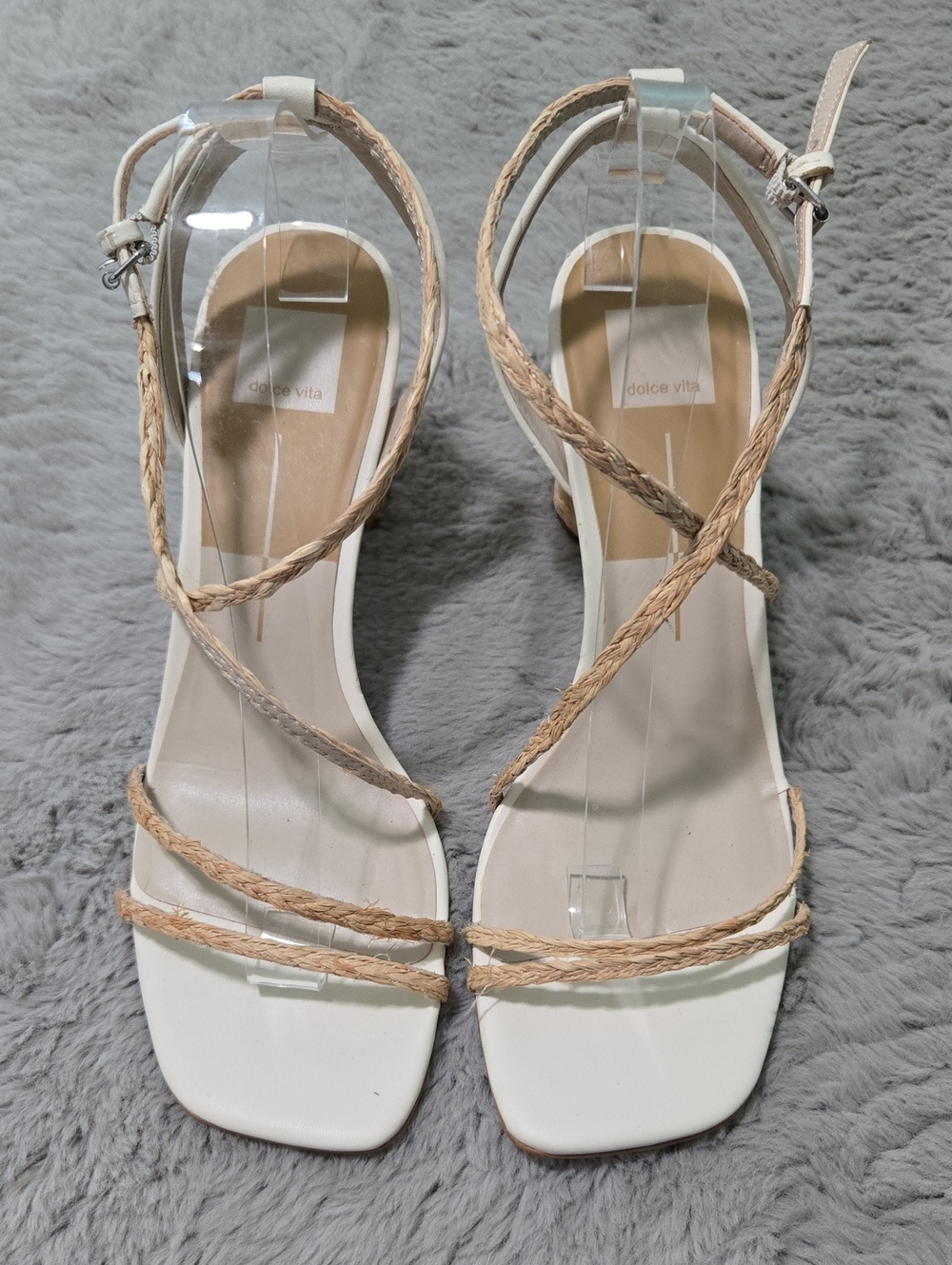 Dolce Vita Natural Nico Wickered woven raffia block Heels ankle straps size 11